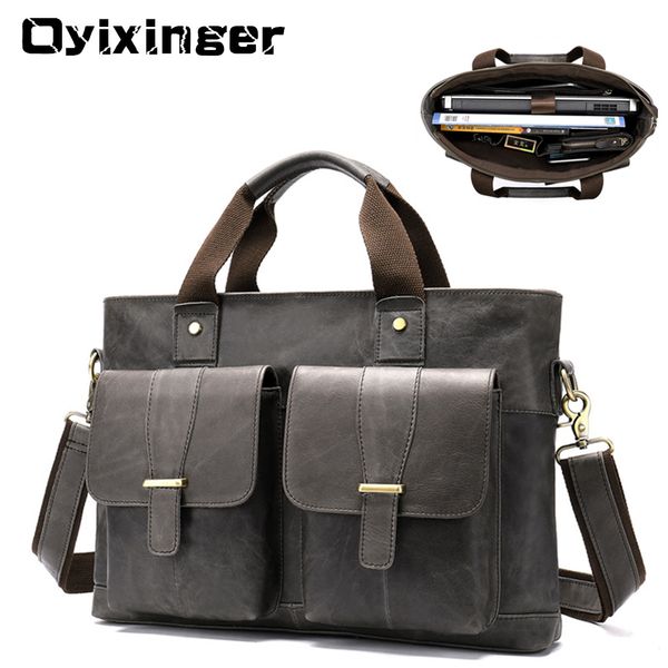 

large genuine leather briefcase men lap15.6 inch mens business bag male lapbags office work bag sac homme luxury handbag