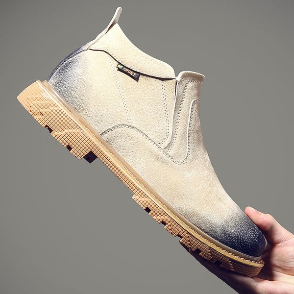 

men's casual cowboy boots breathable genuine leather shoes outdoor platform tooling boot ankle botas zapatos botines man, Black