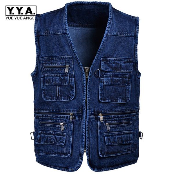 

spring man 5xl denim vest male plus size vest jeans men multi pocket pgraphy mens denim sleeveless jacket colete, Black;white