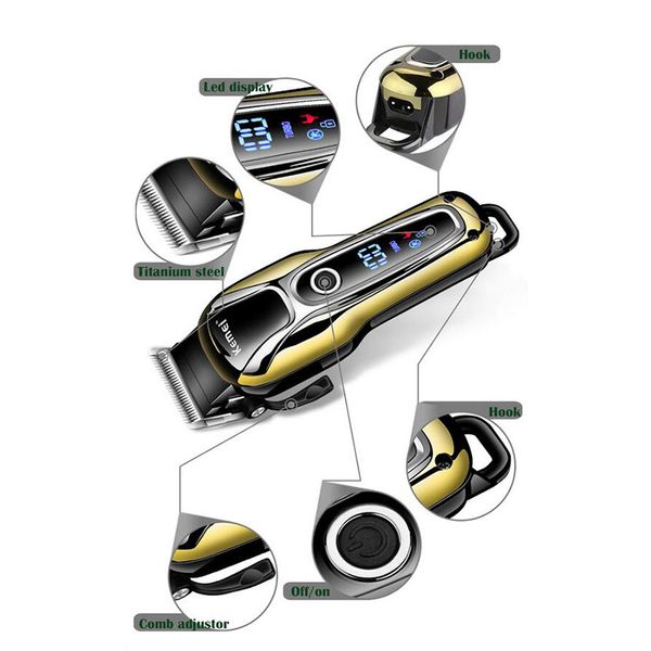 

kemei km-1990 trimmer professional hair clipper rechargeable shaver electric hair trimmer lcd screen power display hairdresser tools 4 rbwzp