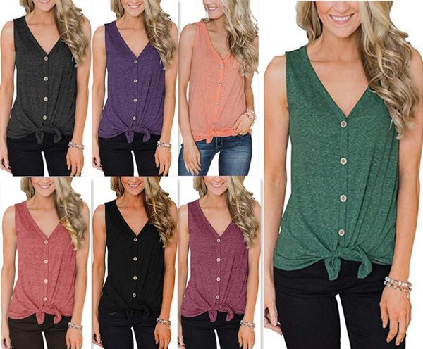 

2019 spring and summer new style v-neck women's dress sleeveless cardigan t-shirt base shirt vest, White