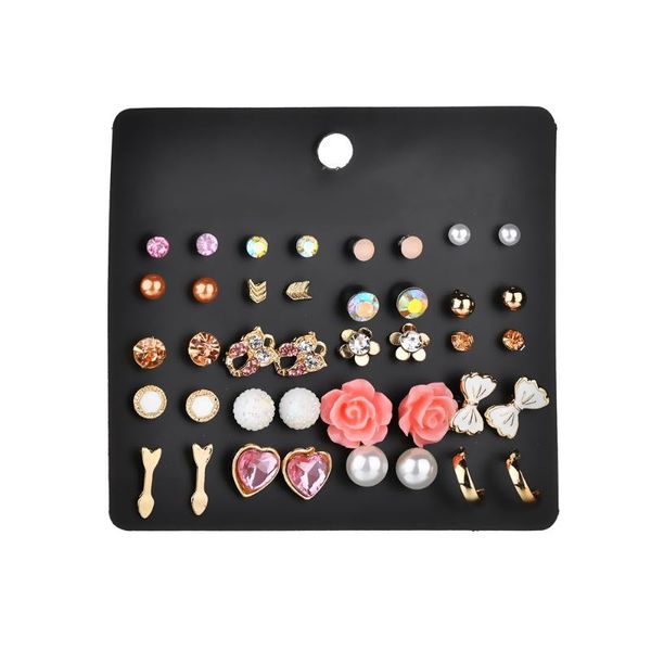 

misscycy 20 pairs/pack alloy owl bowknot pearl crystal stud earrings piercing earrings set for women elegant jewelry, Golden;silver