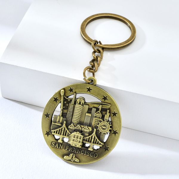

сан - франциско известные здания модель брелок бронза металл круглый сувенирная брелок us travel key holder, Silver