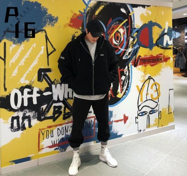 

a16 men's autumn and winter new trend personality solid color windbreaker pocket men's hooded lambskin jacket, Black