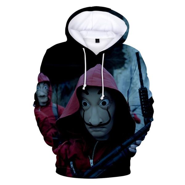 

la casa de papel money heist house of paper 3d hoodies men/woman sweatshirts clothes salvador dali hoodies spring clothing, Black