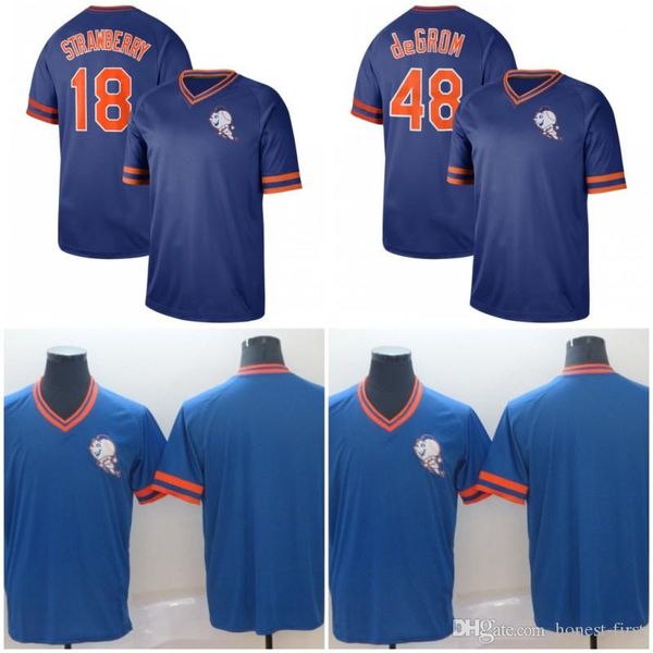 

New York 48 Jacob deGrom 18 Darryl Strawberry New Cooperstown Retro Collection Mesh Wordmark V-Neck Mets Baseball New