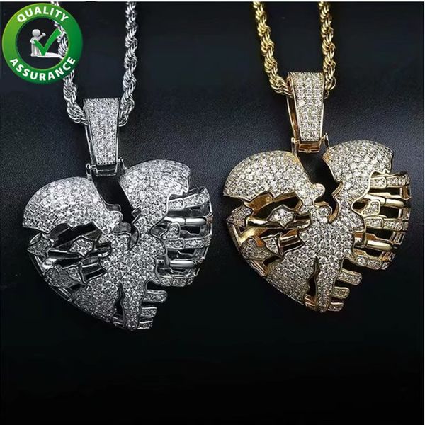 

хип-хоп ювелирных изделий iced out подвеска mens золота цепи подвески роскошная ожерелье bling алмазная разрывая сердце рэппер модные аксесс, Silver