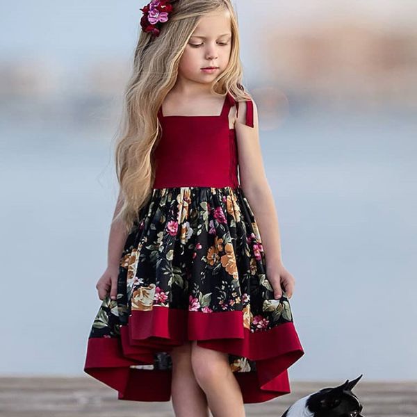 

2020 new style kids designer baby girls summer new designer costumes bohemian baby kids dresses for sleeveless girls beach dresses flower p, Red;yellow