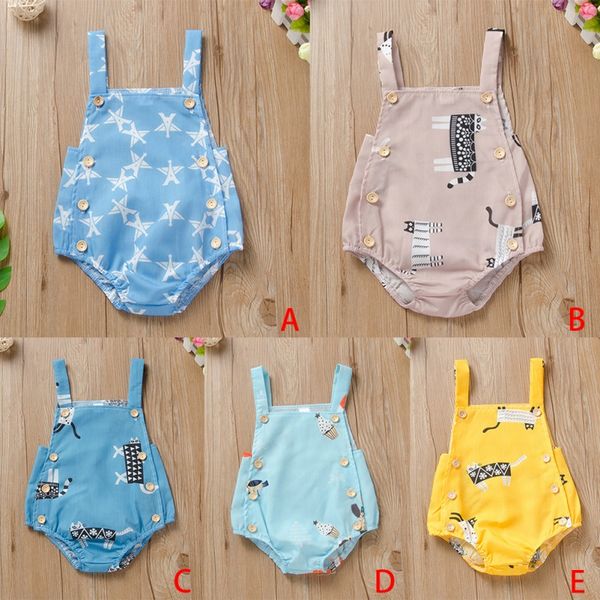 

summer baby boys girls bodysuit cotton sleeveless cartoon print sling jumpsuit one-pieces baby clothes, Blue