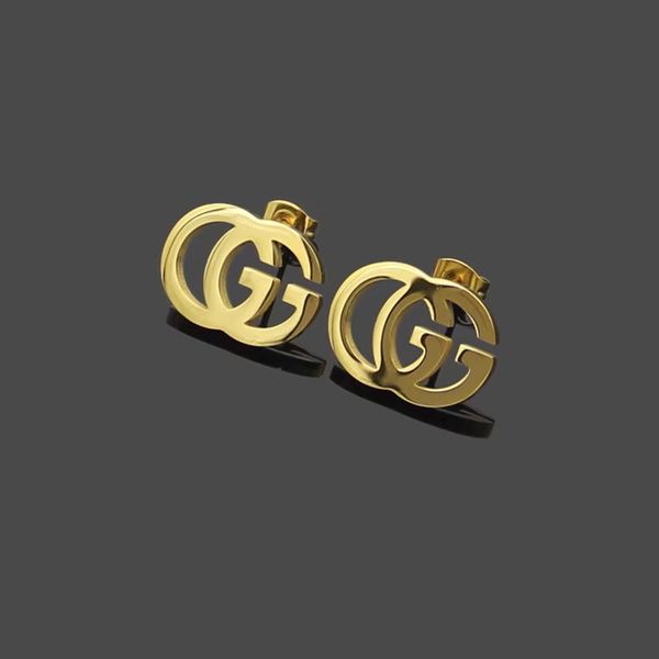 

simple new men women fashion titanium steel rose gold silver double letter earrings for girls boy lovers jewelry wholesale, Golden;silver