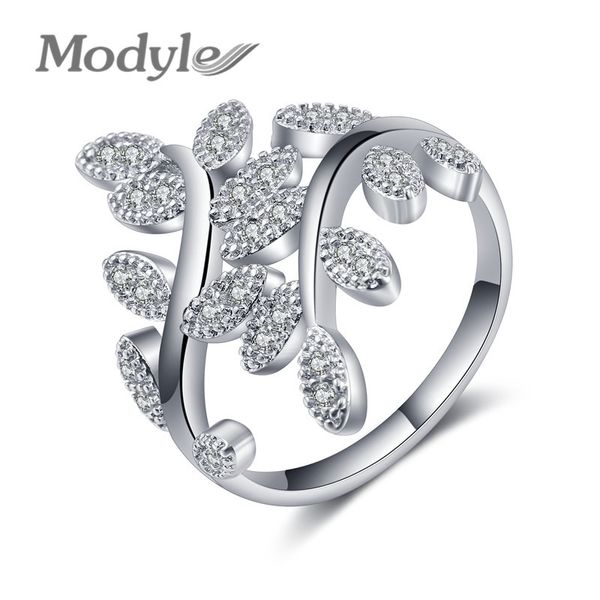 

vagzeb white gold color sparkling leaves silver jewelry cubic zirconia ring for women, Slivery;golden