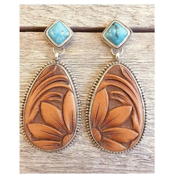 

new silver turquoise earrings plated with retro tai silver european and american fashionable brown sunflower eardrop jewelry, Golden