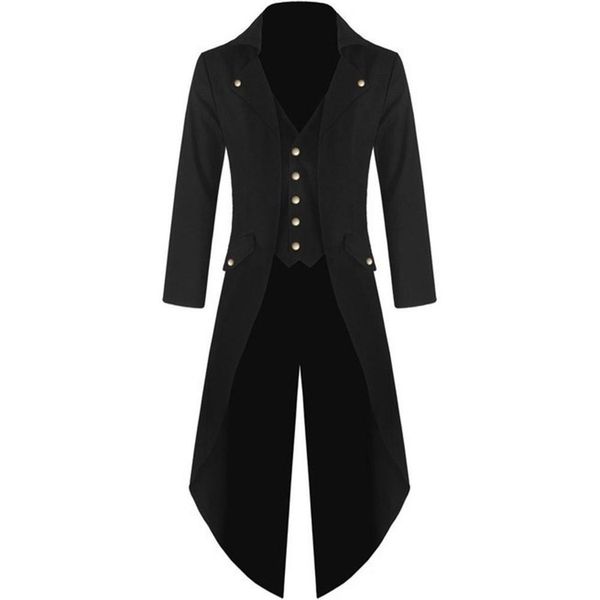 

men victorian costume 4 colors tuxedoed tailcoat gothic steampunk trench coat frock outfit overcoat uniform tailcoat party, Tan;black