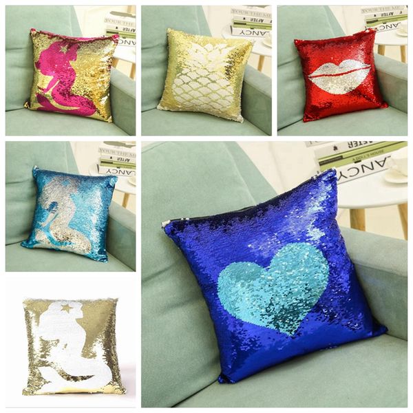 

pillow covers mermaid sequin pillow case double colors sequins cushion covers home sofa car decor cushion christmas gift 40*40cm lyw1018