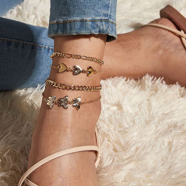 

fashion new butterfly heart rhinestone pendant anklets for women gold color 2020 summer beach foot jewelry ankle chains new, Red;blue