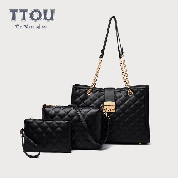 

ttou mode 3 stks/set diamant rooster zak sets kwaliteit leer klassieke stijl schoudertassen voor vrouwen vintage tote bag 2019
