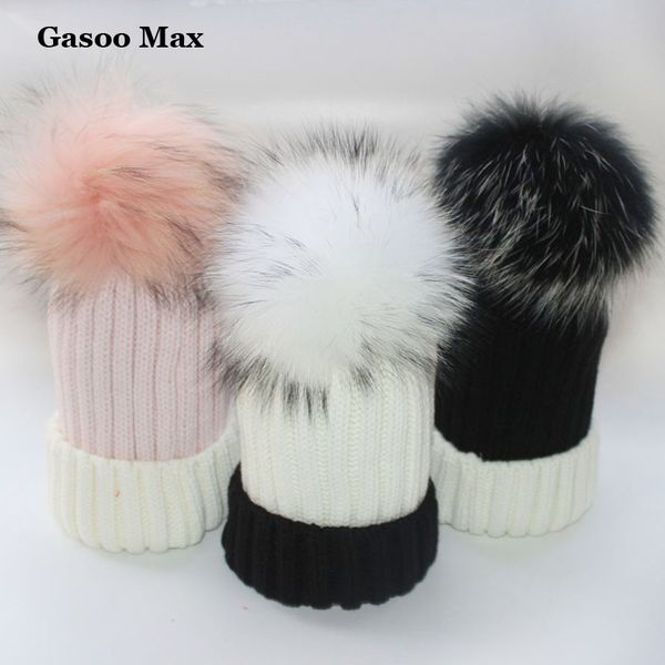

luxury parent children raccoon fur pom pom ball hat snapback crochet knitted color fur hat winter for kids and mother