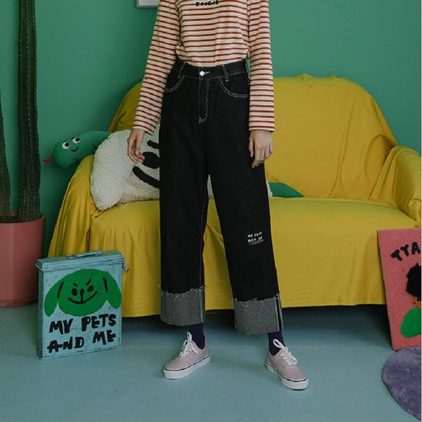 

women's jeans 2021 spring preppy style women fashion full length ladies denim straight pants high waist black, Blue