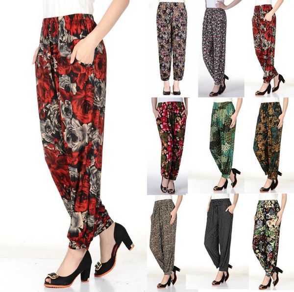 

women pants 2020 women vintage floral print slim skinny pants overiszed 3xl 4xl elegant knitted capris trousers j680, Black;white