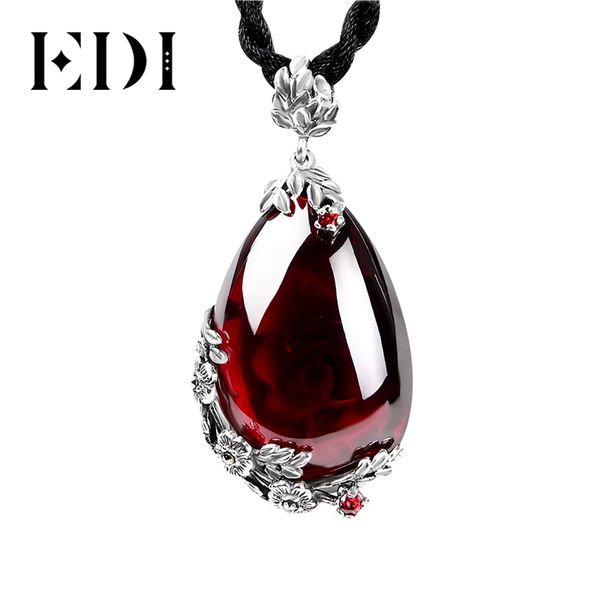 

edi retro royal garnet gemstone 100% 925 sterling silver natural chalcedony pendant necklace female fine jewelry