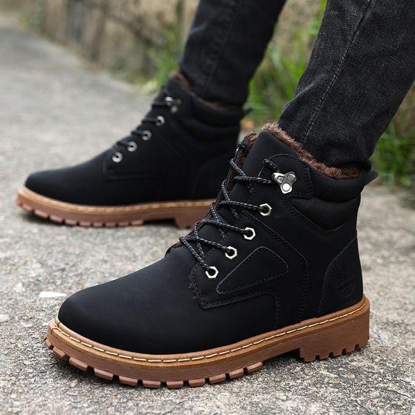

work boots men winter shoes safety timber land boots warm snow botas hombre, Black