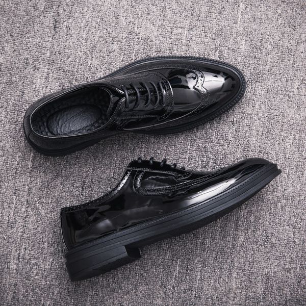 

bullock varved men's shoes korean-style england casual business formal wear small leather shoes men's women's pointed-toe bla, Black