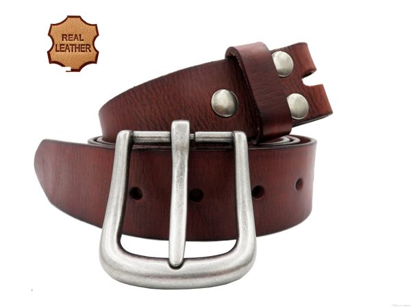 

new fashion leather belts zinc buckle genuine leather men western waist belt full grain leather strap male cowhide hip belt, Black;brown