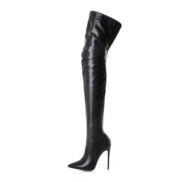 

2019 sharp with shoe patent leather woman boots back zipper overknee boots 48, Black