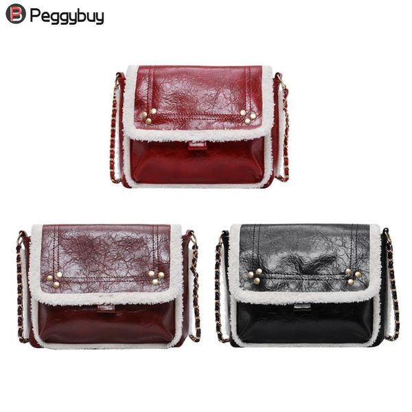 

fashion pu leather plush splicing color crossbody bags women rivet shoulder messenger ladies elegant handbags
