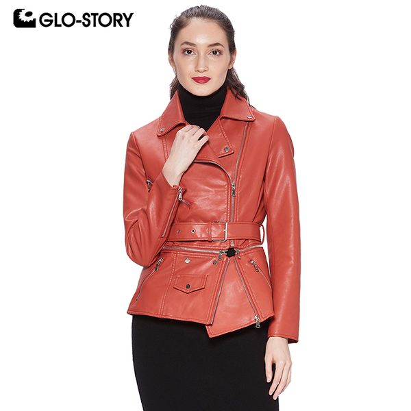 

glo-story fashion women leather jackets with sashes zipper pocket women coats 2018 autumn multiple wear lady's jacket wpy-7530, Black