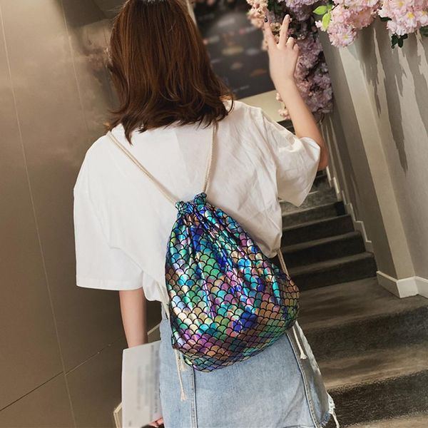 

backpack bag drawstring bag fish-scale pattern fashion beach color bags for women 2019 backpack bolsos mujer sac de plage