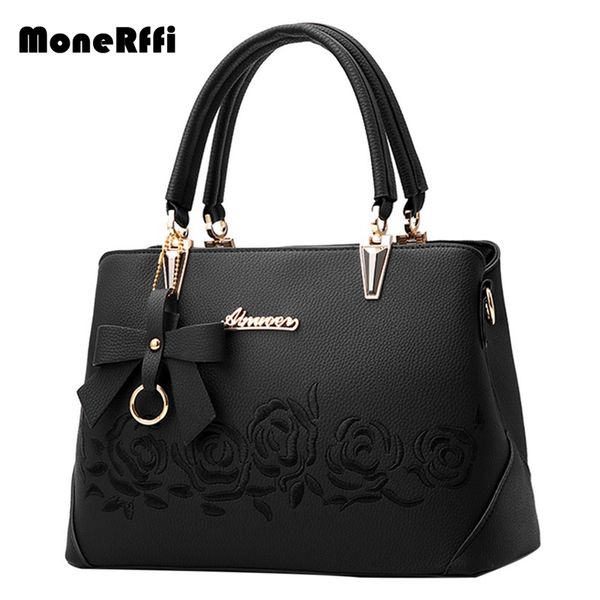 

monerffi women 1 pcs vintage handbag crossbody pu leather casual tote bow shoulder bag feamale flower rose printing message bags