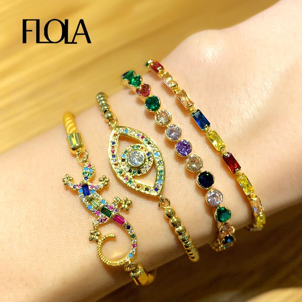 

flola радуга теннис браслеты для женщин кристалл сглаза браслеты регулируемое cz цирконом boho пляж женщин ювелирные изделия brtb88, Golden;silver