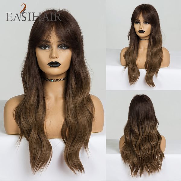 

easihair long dark brown synthetic wigs heat resistant wave wigs for black women african american high temperature cosplay wig