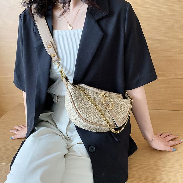 

2020 new straw woven chest bags summer vacation sea beach shoulder crossbody bags moli girls belt knitting daily handbags