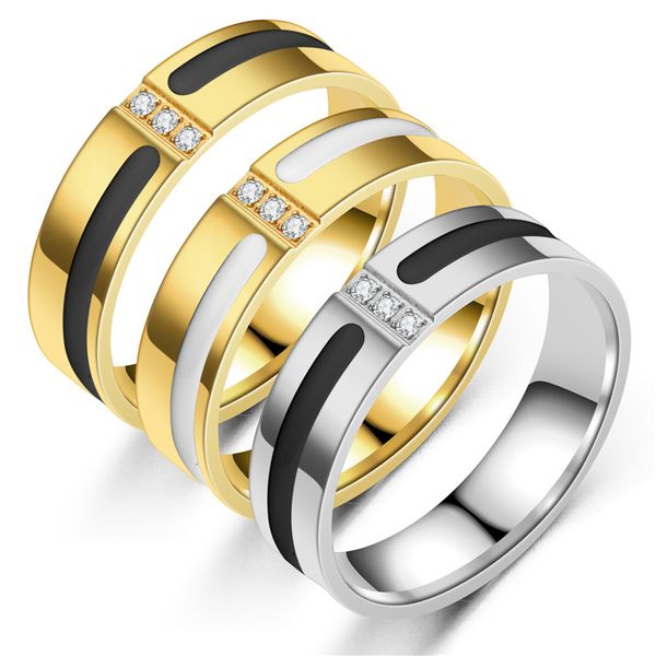 

new guys titanium stainless steel cubic zirconia finger guys ring diamond lovers wedding engagement rings for couples wholesale, Slivery;golden