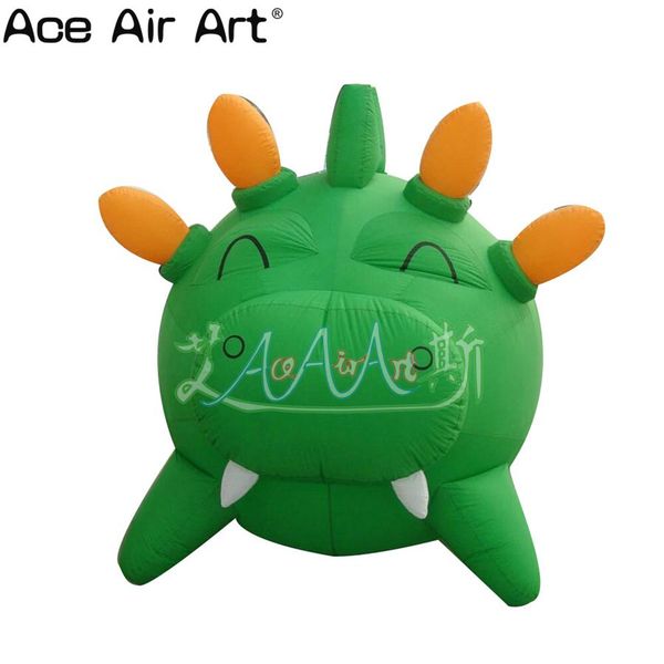 

lovely animal cartoon inflatable model,round inflatable green pig with horn cartoon model for sale