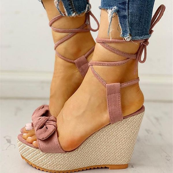 

summer women high heels gladiator sandals lace up wedges espadrille shoes ladies open toe platform cross strap beach sandals, Black