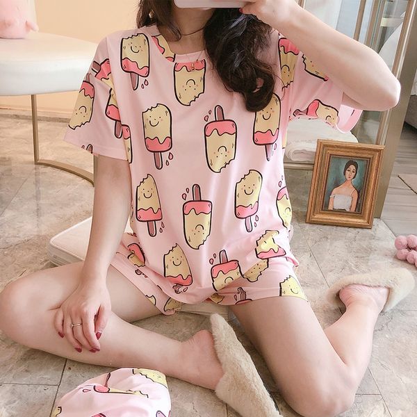 

fallsweet 2020 new women's sleepwear summer cute cartoon printed pajamas set girl pyjama short sleeve, Black;red