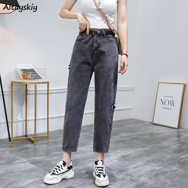 

jeans woman high waist plus size ripped denim trousers for womens korean fashion with pockets streetwear stretchy, Blue