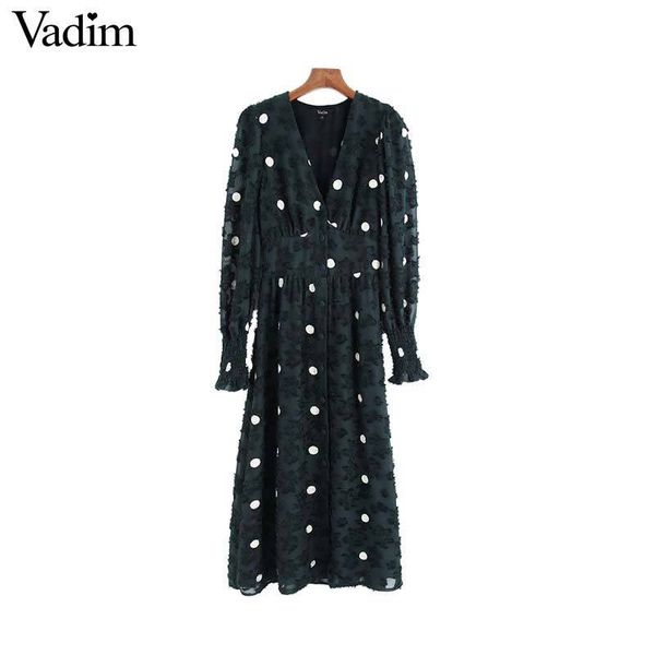

vadim women elegant office wear midi dress long sleeve polka dots female casual elastic waist chic dresses vestidos qc931, Black;gray