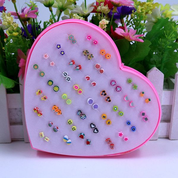

handmade soft ceramic ear studs 5mm hypoallergenic mini ear studs 36 pairs colorful earrings with heart box, Golden;silver