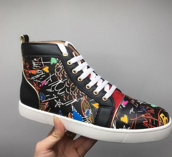 

red bottom designer shoes high cut spike version cow sedue calf sneaker luxury party wedding shoes genuine leather casual shoes, Black