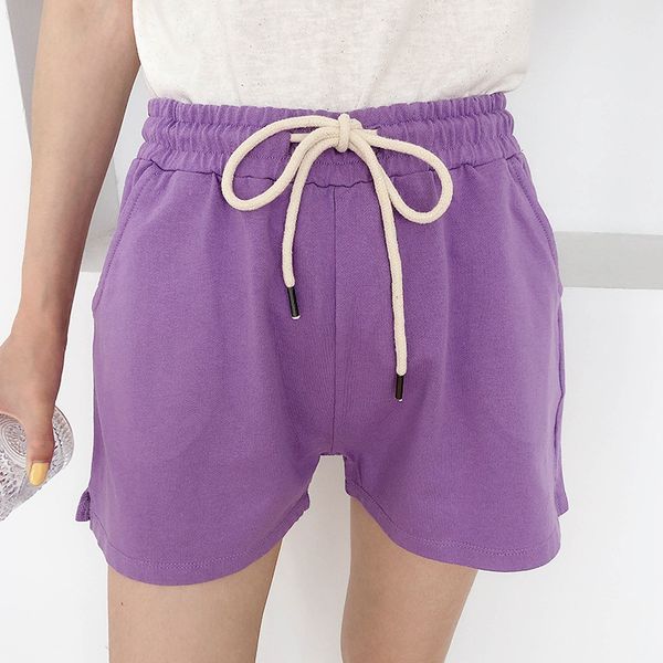 

elastic waist bow tie cotton shorts women loose casual solid color 2020 summer ladies shorts, White;black