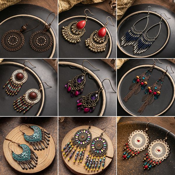 

multiple vintage boho ethnic long tassel dangle drop earrings for women female fashion 2020 wedding charming jewelry accessories, Golden;silver