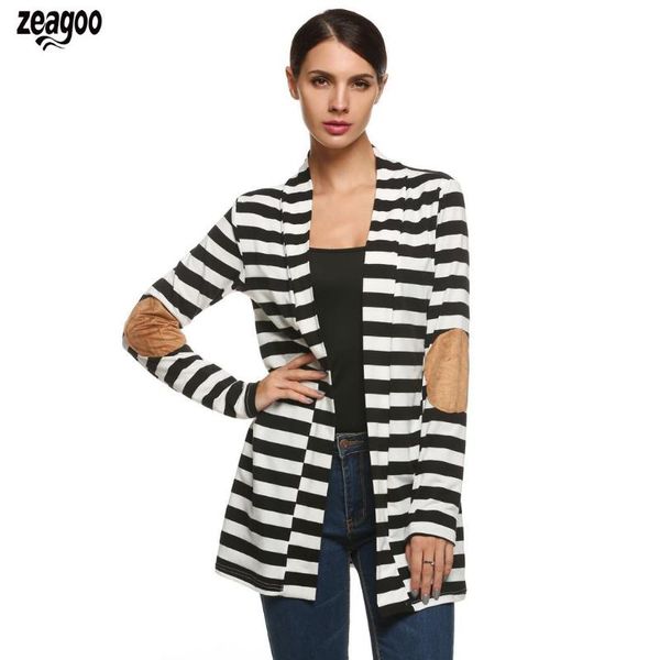 

women front open coats long sleeve striped loose casual outwear spring autumn cotton coat, Black