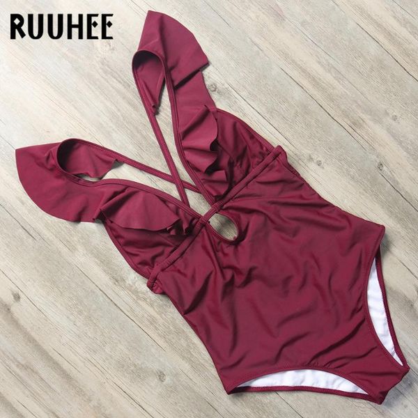 

ruuhee one piece swimsuit swimwear swimming suit for women 2018 bathing suit vintage beach push up bandage swim monokini, White;black