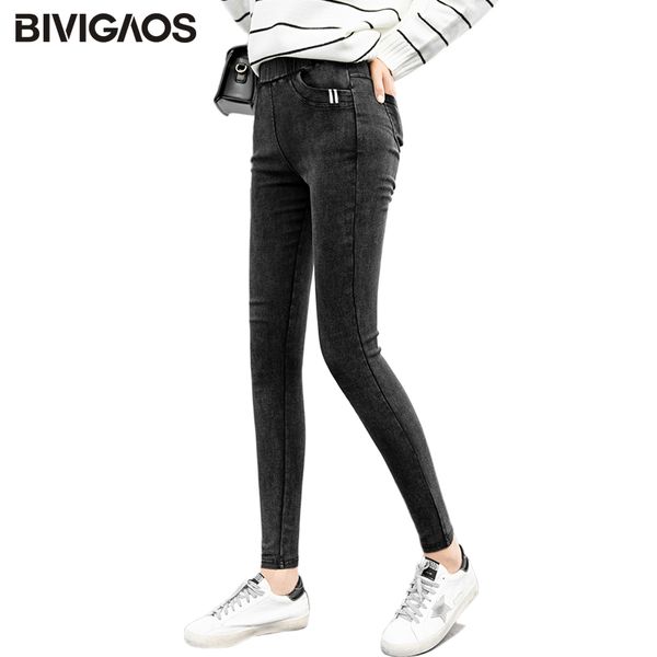 

bivigaos autumn spring womens skinny slim jeans leggings front pocket webbing jeggings pencil pants black straight pants women, Blue