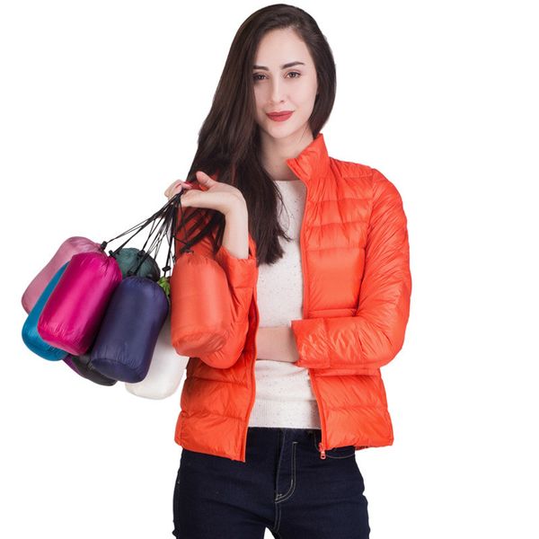 

13 color light down jacket plus size women 90% white duck down stand collar slim urban leisure waterproof coat, Black