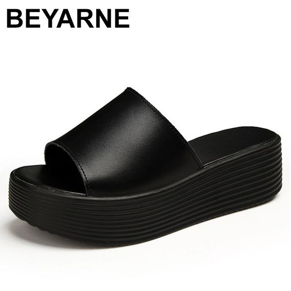 

beyarneflat platform sneakers women summer sandals open toe leather shoes split slip on outside slides black white sneakerse013
